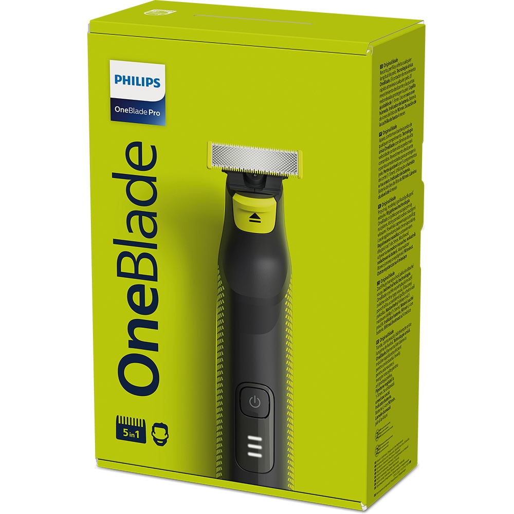 Aparat hibrid de barbierit si tuns barba PHILIPS Oneblade Pro QP6504/15, acumulator, 90 min autonomie, negru