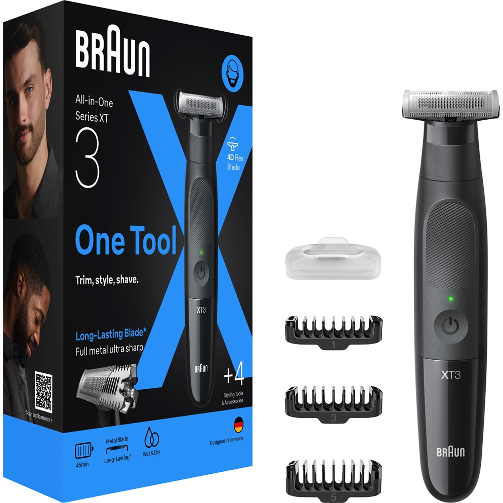 Aparat hibrid de barbierit si tuns barba BRAUN Series X XT3100, Wet&Dry, 45 min autonomie, 1 element de taiere, husa, negru