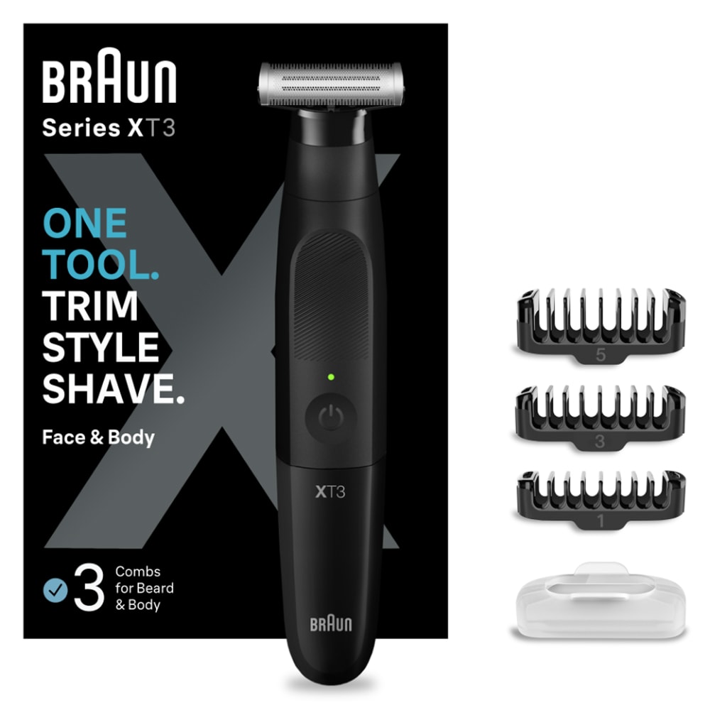 Aparat hibrid de barbierit si tuns barba BRAUN Series X XT3100, Wet&Dry, 45 min autonomie, 1 element de taiere, husa, negru
