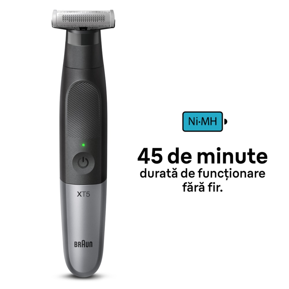 Aparat hibrid de barbierit si tuns barba BRAUN Series X XT5100, Wet&Dry, 45 min autonomie, 1 element de taiere, husa, negru-gri