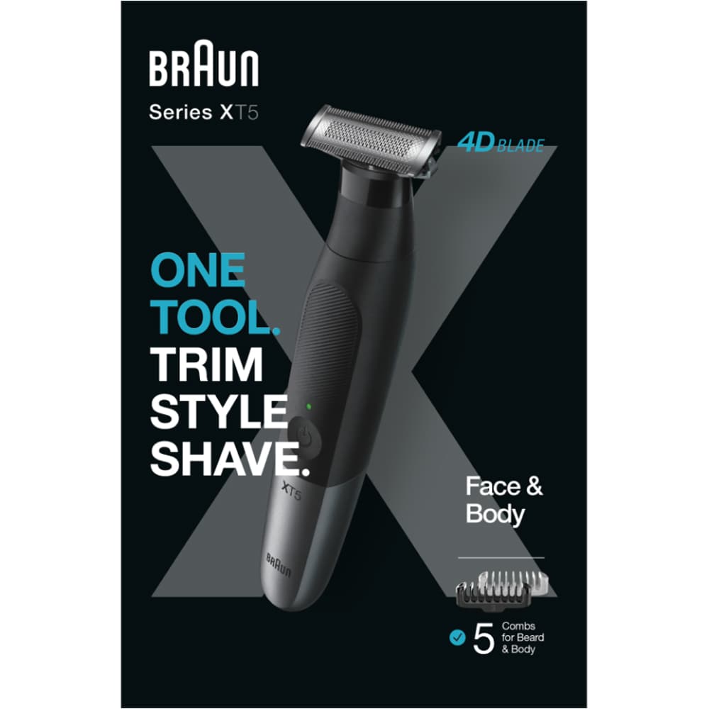 Aparat hibrid de barbierit si tuns barba BRAUN Series X XT5100, Wet&Dry, 45 min autonomie, 1 element de taiere, husa, negru-gri
