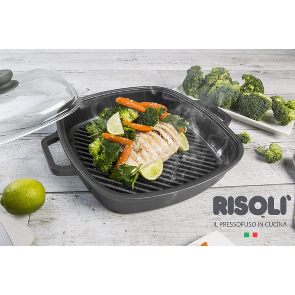Tigaie VaporGrill cu capac RISOLI, 26 x 26 cm, aluminiu reciclat, negru