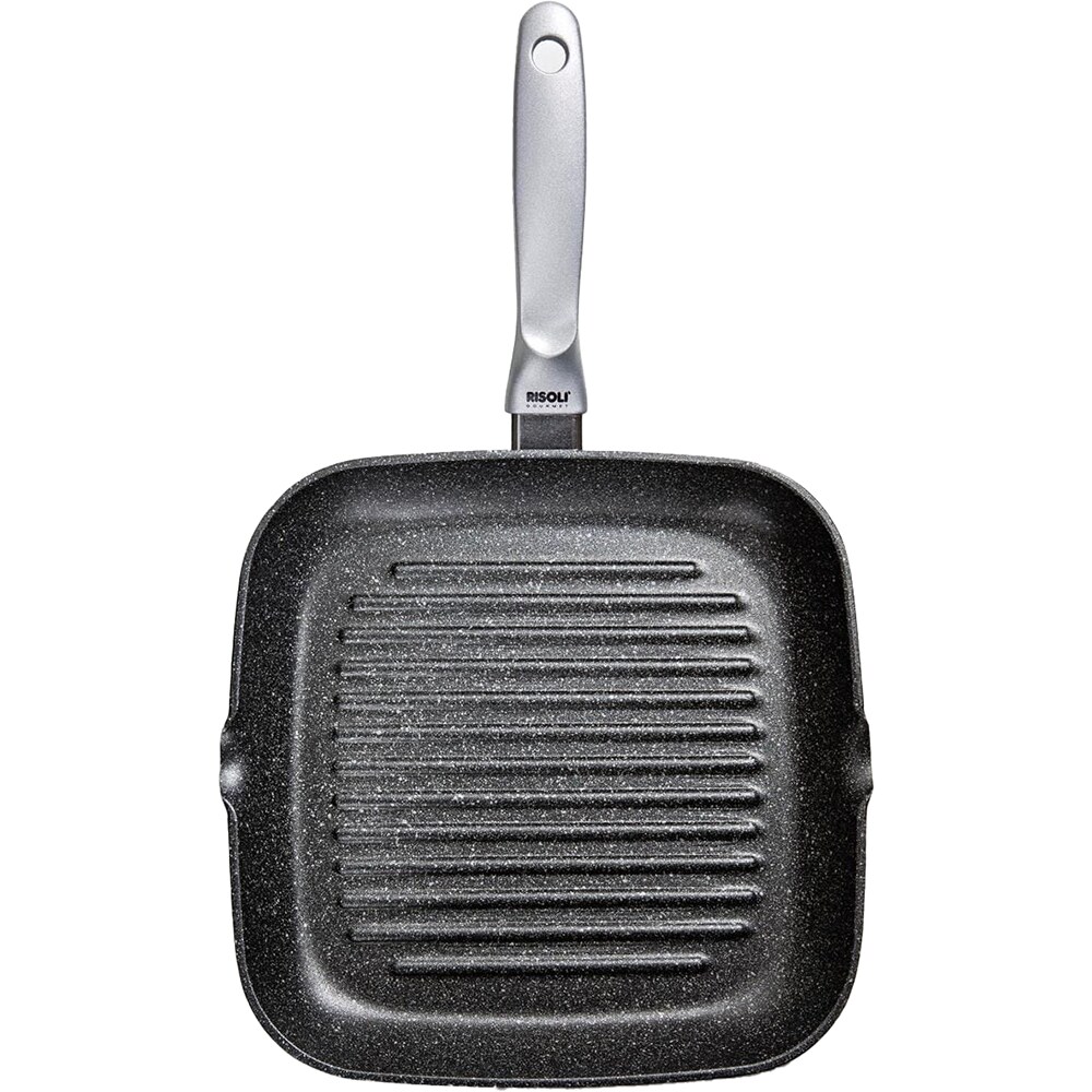 Tigaie grill RISOLI Granito Hardstone, 26 x 26 cm, aluminiu reciclat, negru