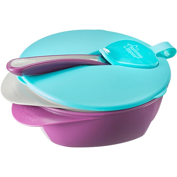 Set hranire TOMMEE TIPPEE Explora: 2 Castroane + 1 Capac + 1 Lingurita, 6 luni +, albastru deschis - mov