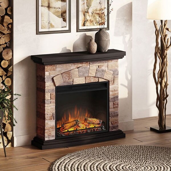 Semineu electric TAGU Tori Stone Cream, 1500W, Focar 3D, Telecomanda, crem