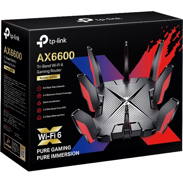 Router Wireless Gigabit TP-LINK Archer GX90, Wi-Fi 6, Tri-Band 574 + 1201 + 4804 Mbps, negru