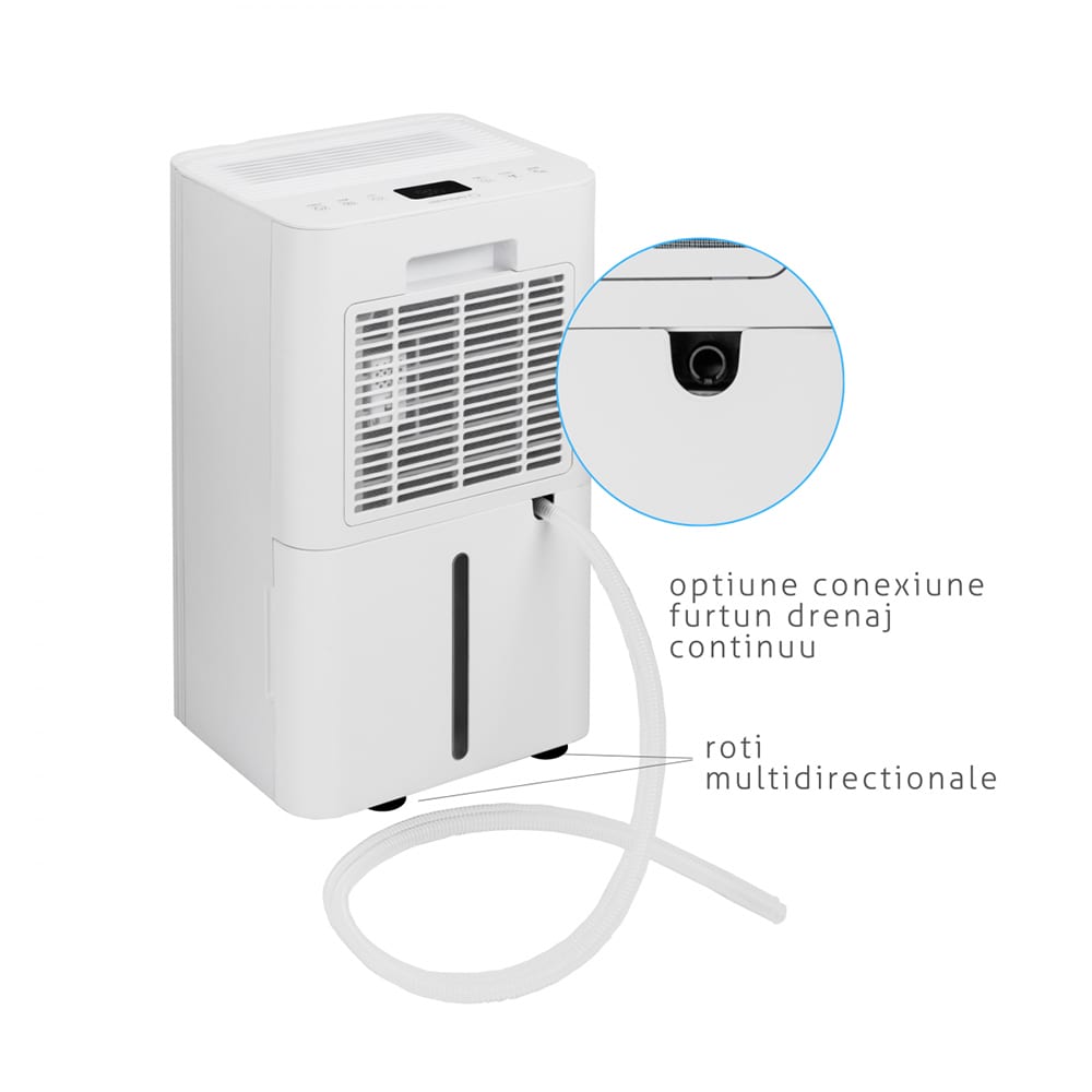 Dezumidificator TURBIONAIRE LEVI 12 ION, 12 l/zi, 220W, rezervor 1.8l, Ionizare, alb