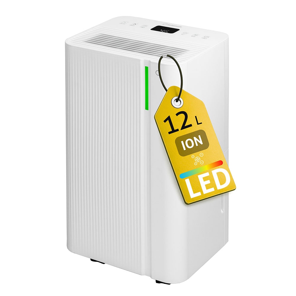 Dezumidificator TURBIONAIRE LEVI 12 ION, 12 l/zi, 220W, rezervor 1.8l, Ionizare, alb