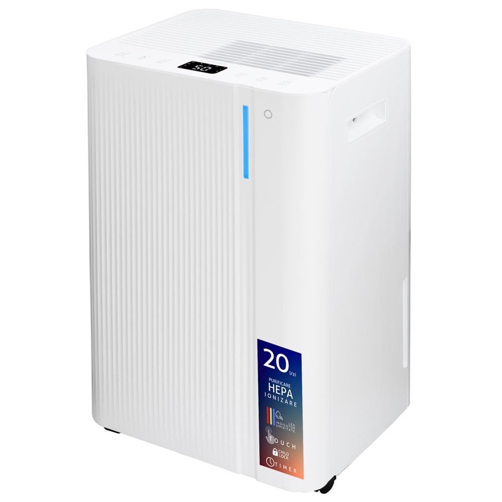 Dezumidificator TURBIONAIRE LEVI 20 ION, 20 l/zi, 280W, rezervor 4.5l, Ionizare, alb