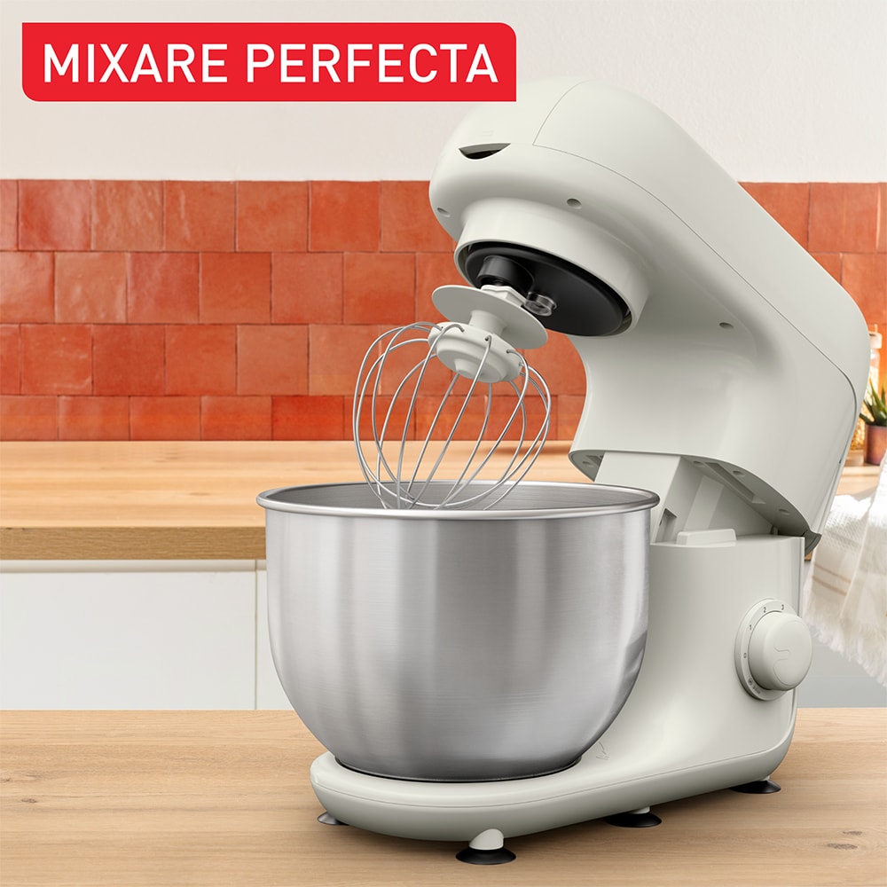 Robot de bucatarie TEFAL Essential QB160138, vas 4.8l, 800W, 6 trepte viteza, alb-argintiu