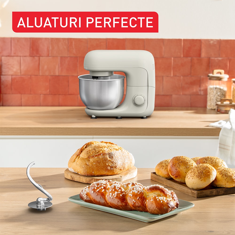 Robot de bucatarie TEFAL Essential QB160138, vas 4.8l, 800W, 6 trepte viteza, alb-argintiu