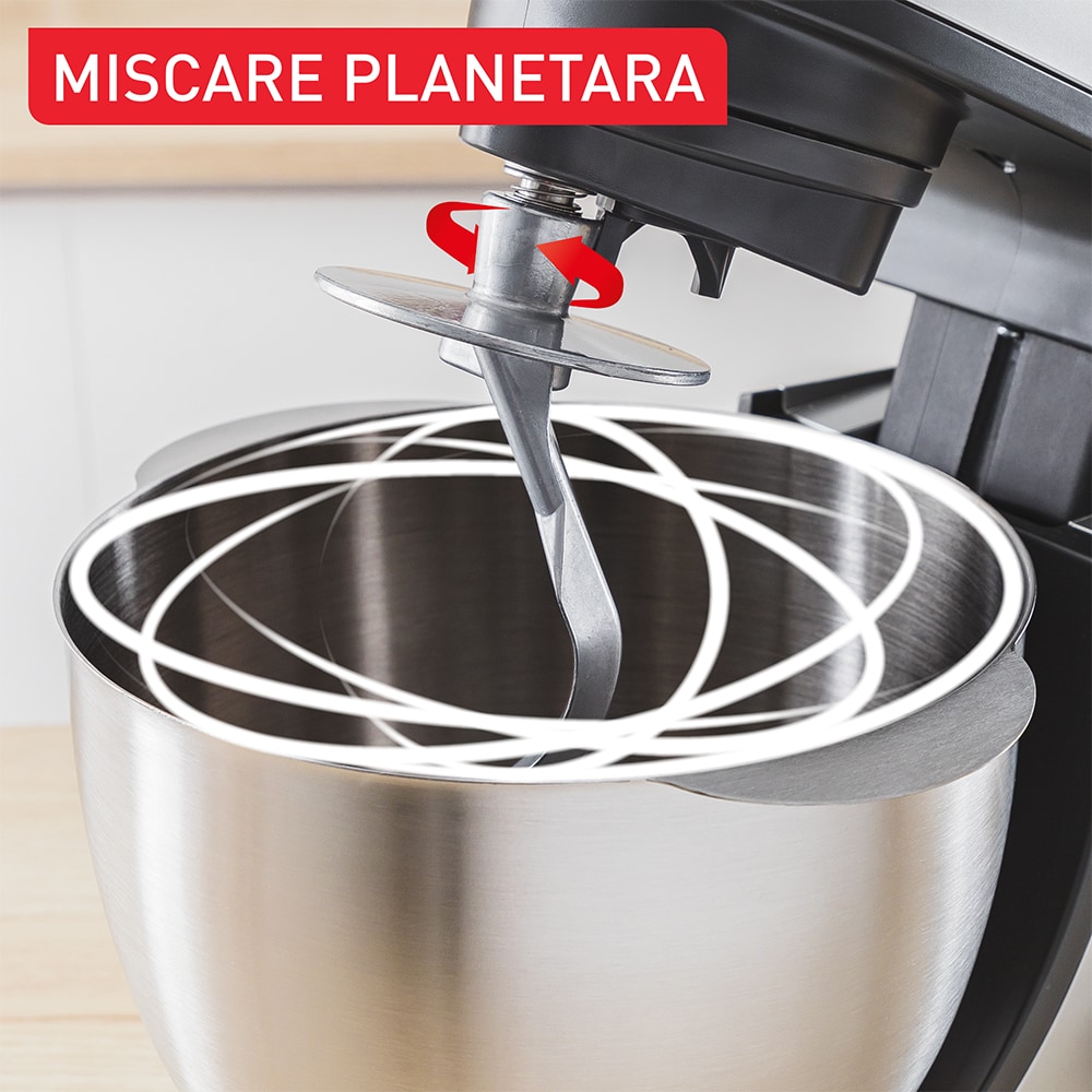 Robot de bucatarie TEFAL Gourmet QB525838, vas 4.6l, blender 1.25l, 1100W, 8 trepte viteza, negru-argintiu