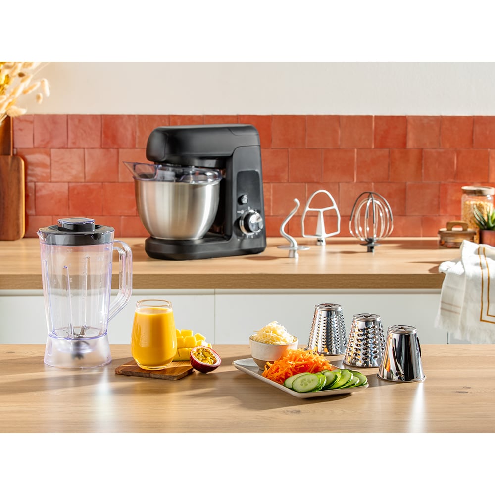 Robot de bucatarie TEFAL Gourmet QB525838, vas 4.6l, blender 1.25l, 1100W, 8 trepte viteza, negru-argintiu