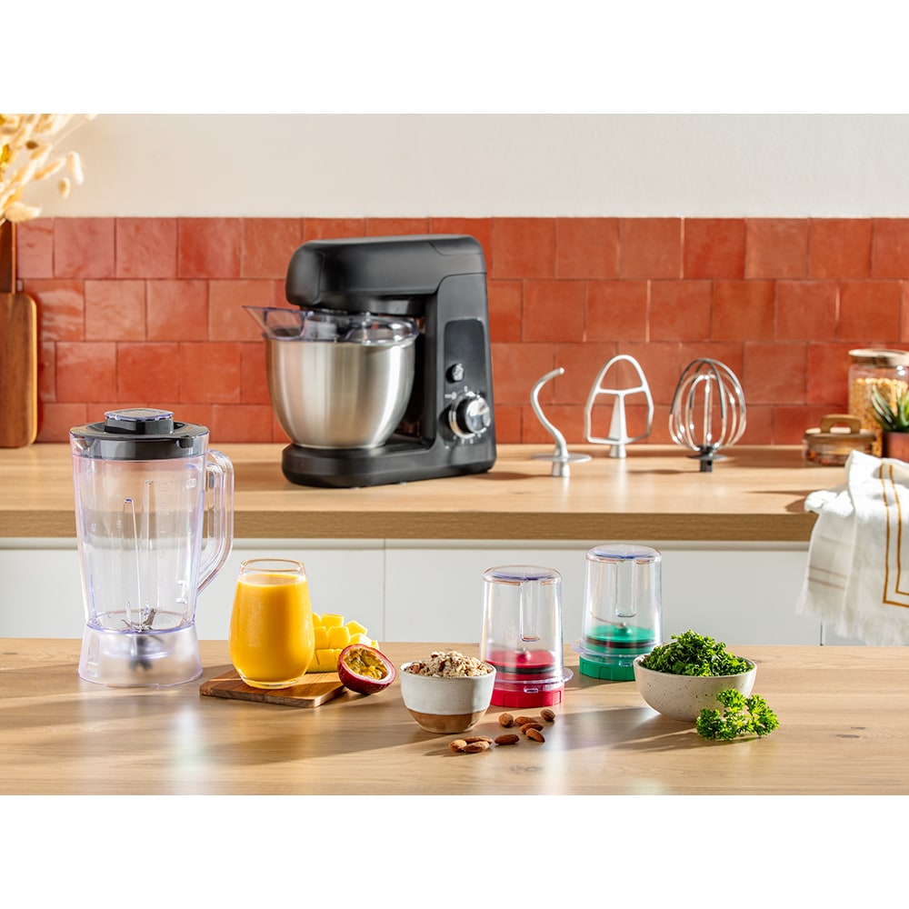 Robot de bucatarie TEFAL Gourmet QB525838, vas 4.6l, blender 1.25l, 1100W, 8 trepte viteza, negru-argintiu