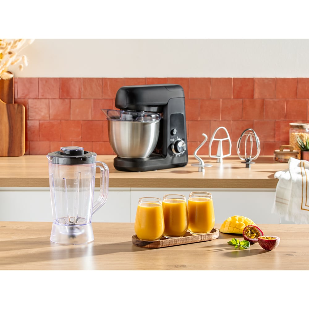 Robot de bucatarie TEFAL Gourmet QB525838, vas 4.6l, blender 1.25l, 1100W, 8 trepte viteza, negru-argintiu