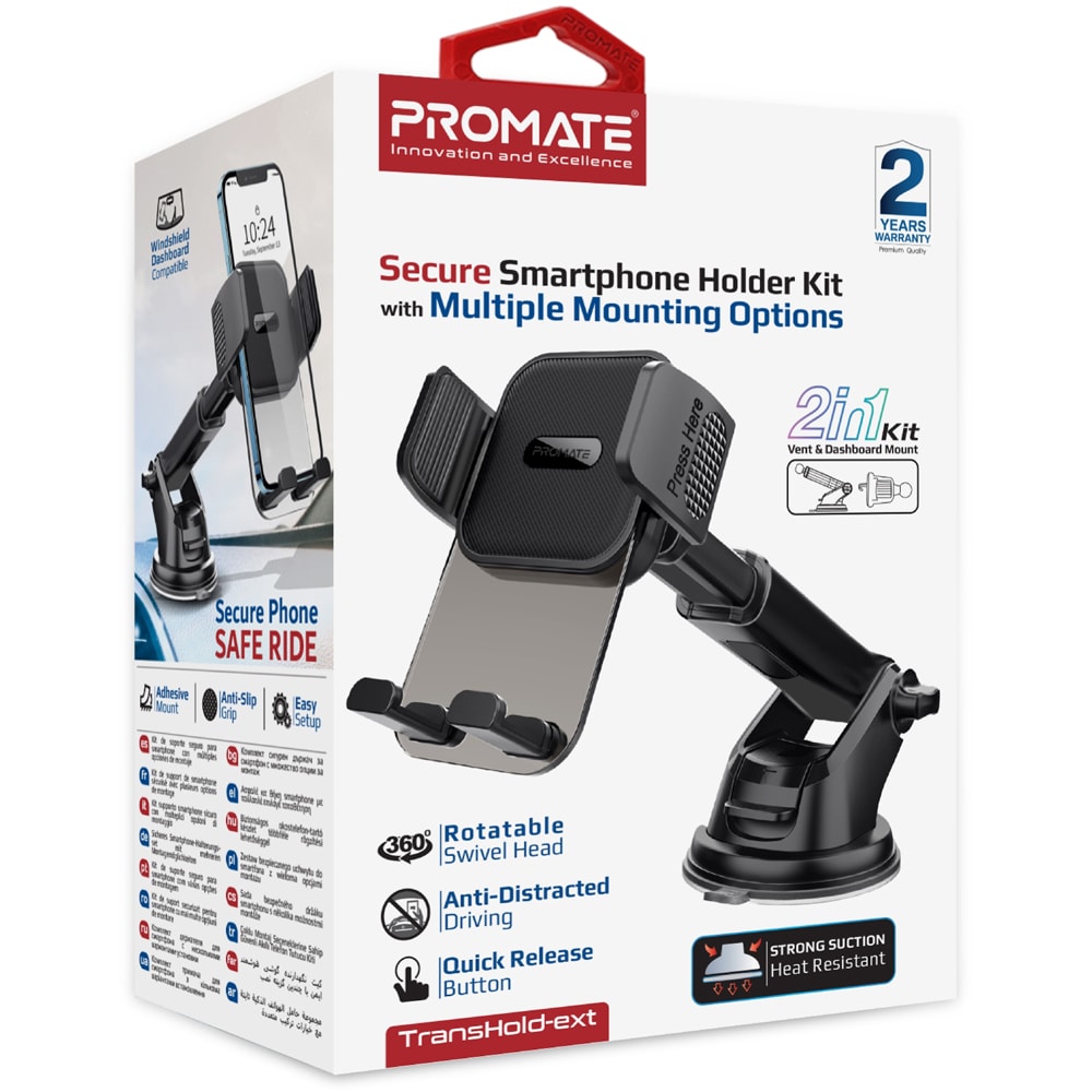 Suport auto PROMATE Transhold-EXT, parbriz/ventilatie, negru