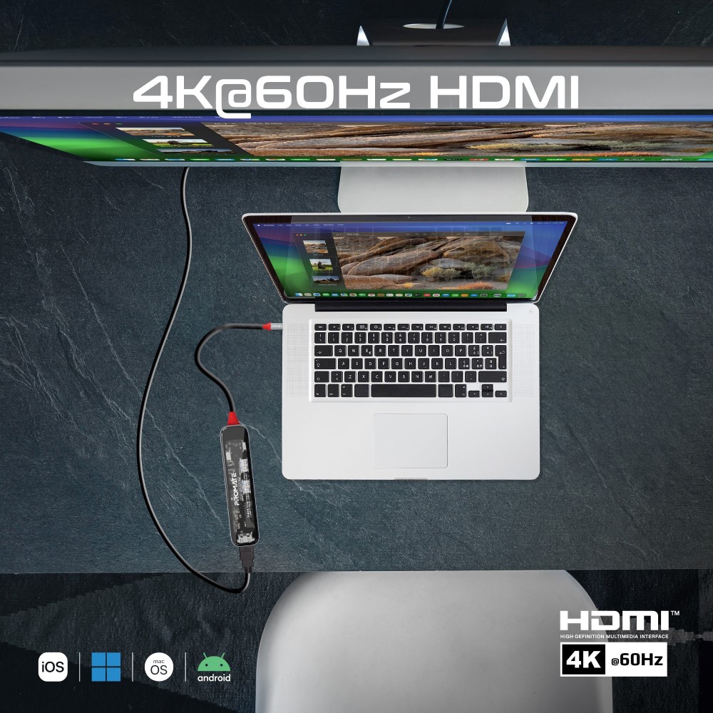 Hub USB Type-C 7 in 1 PROMATE TransHub-Lite, USB 3.0, HDMI, SD/MicroSD, transparent