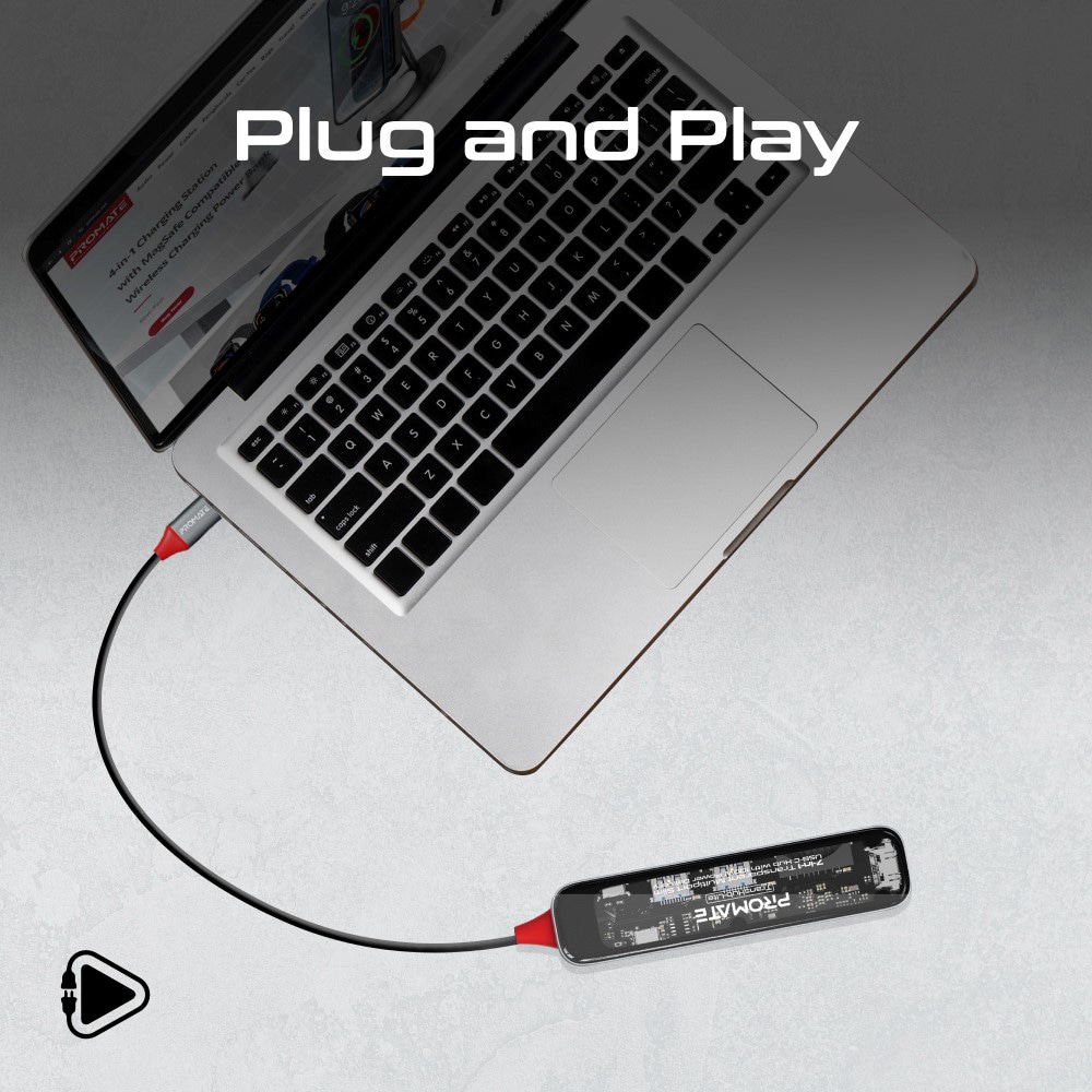 Hub USB Type-C 7 in 1 PROMATE TransHub-Lite, USB 3.0, HDMI, SD/MicroSD, transparent
