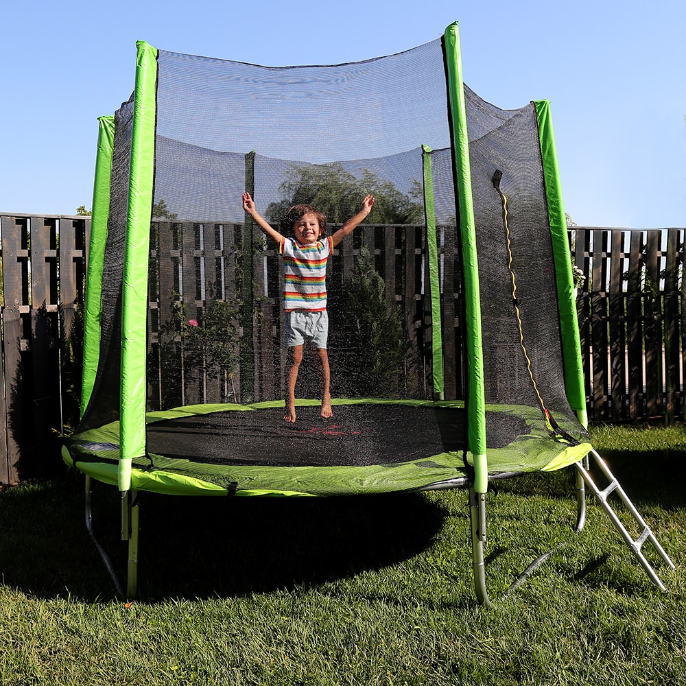 Trambulina MYRIA MY7223, D 240cm, greutate suportata 100kg, plasa protectie, scarita, negru-verde