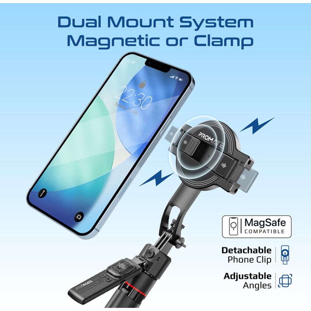 Selfie stick PROMATE TriPop-Ai, AI Face Tracking, negru