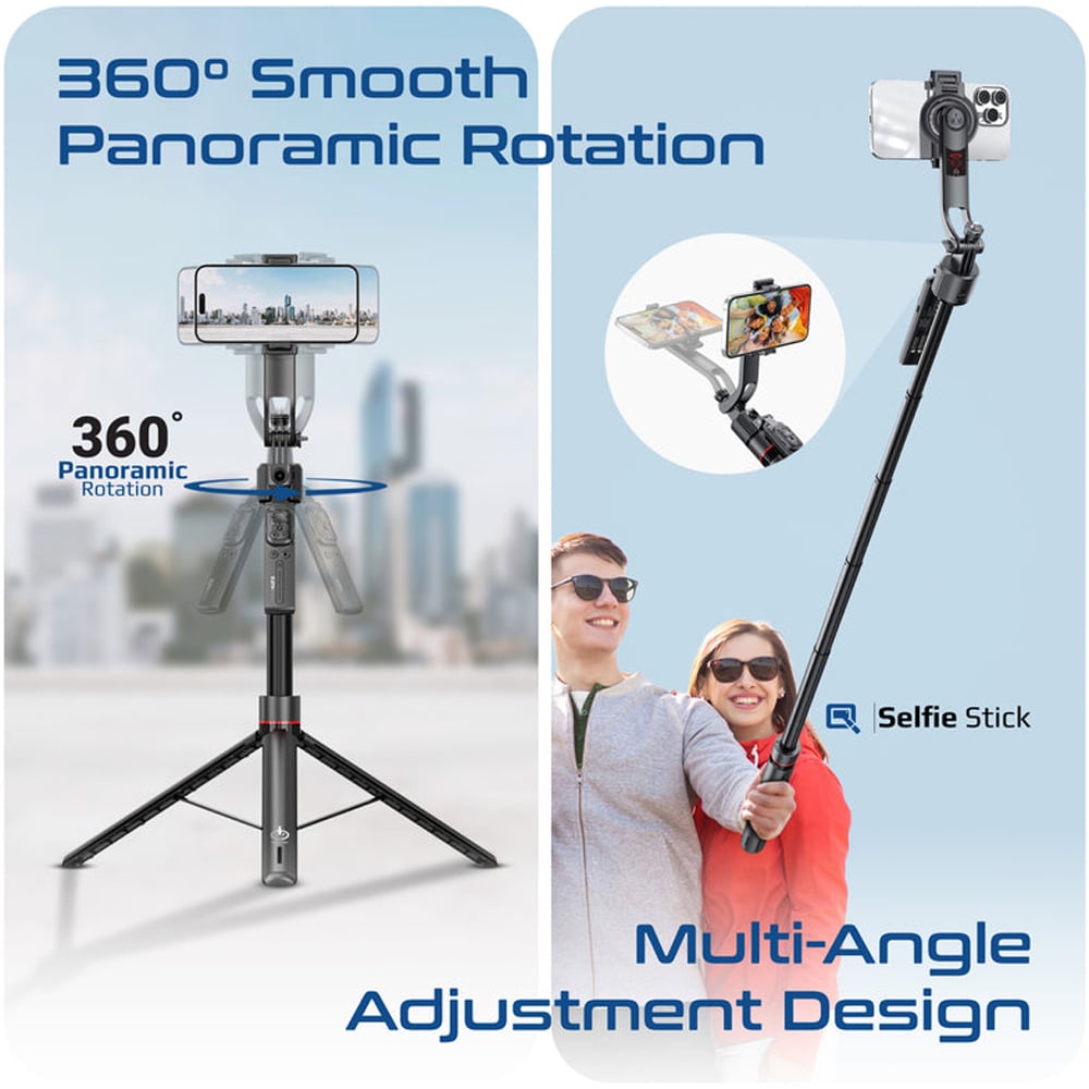 Selfie stick PROMATE TriPop-Ai, AI Face Tracking, negru