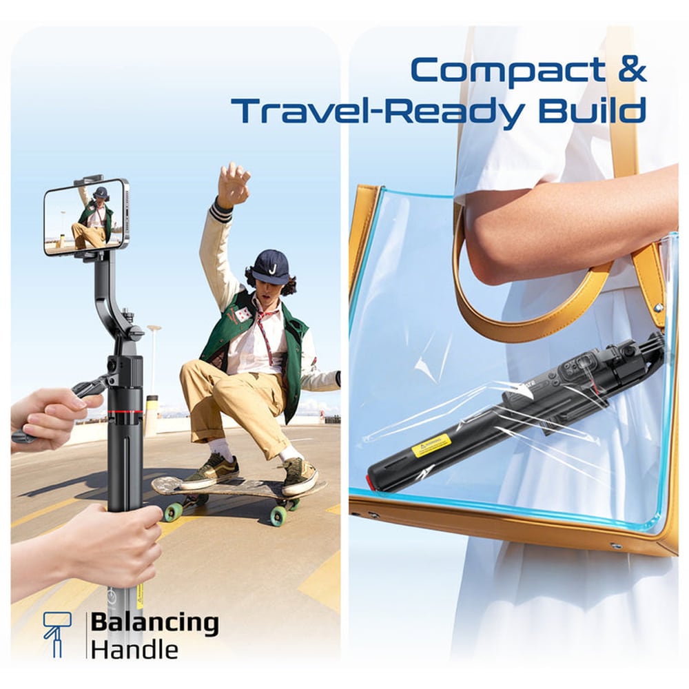 Selfie stick PROMATE TriPop-Ai, AI Face Tracking, negru