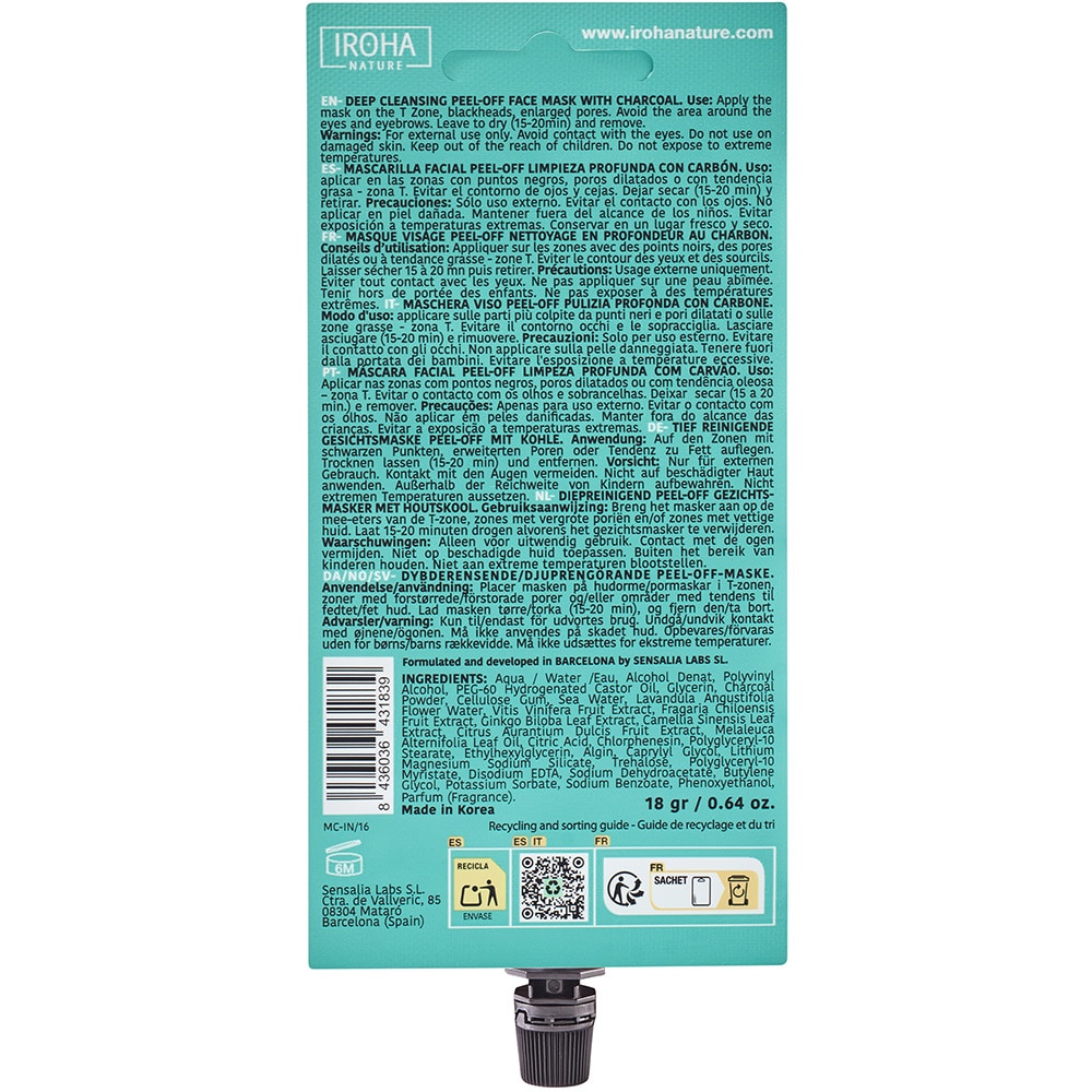Masca de fata IROHA Deep Cleansing Charcoal, 18gr