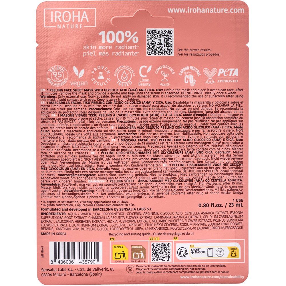 Masca de fata IROHA Glycolic Acid, 1 x 23ml