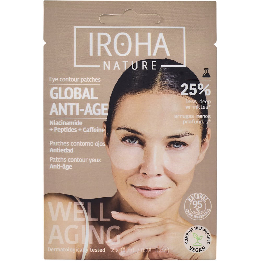 Plasuri pentru ochi IROHA Global Anti-age Niacinamide, cafeina si peptide, 2 x 8ml