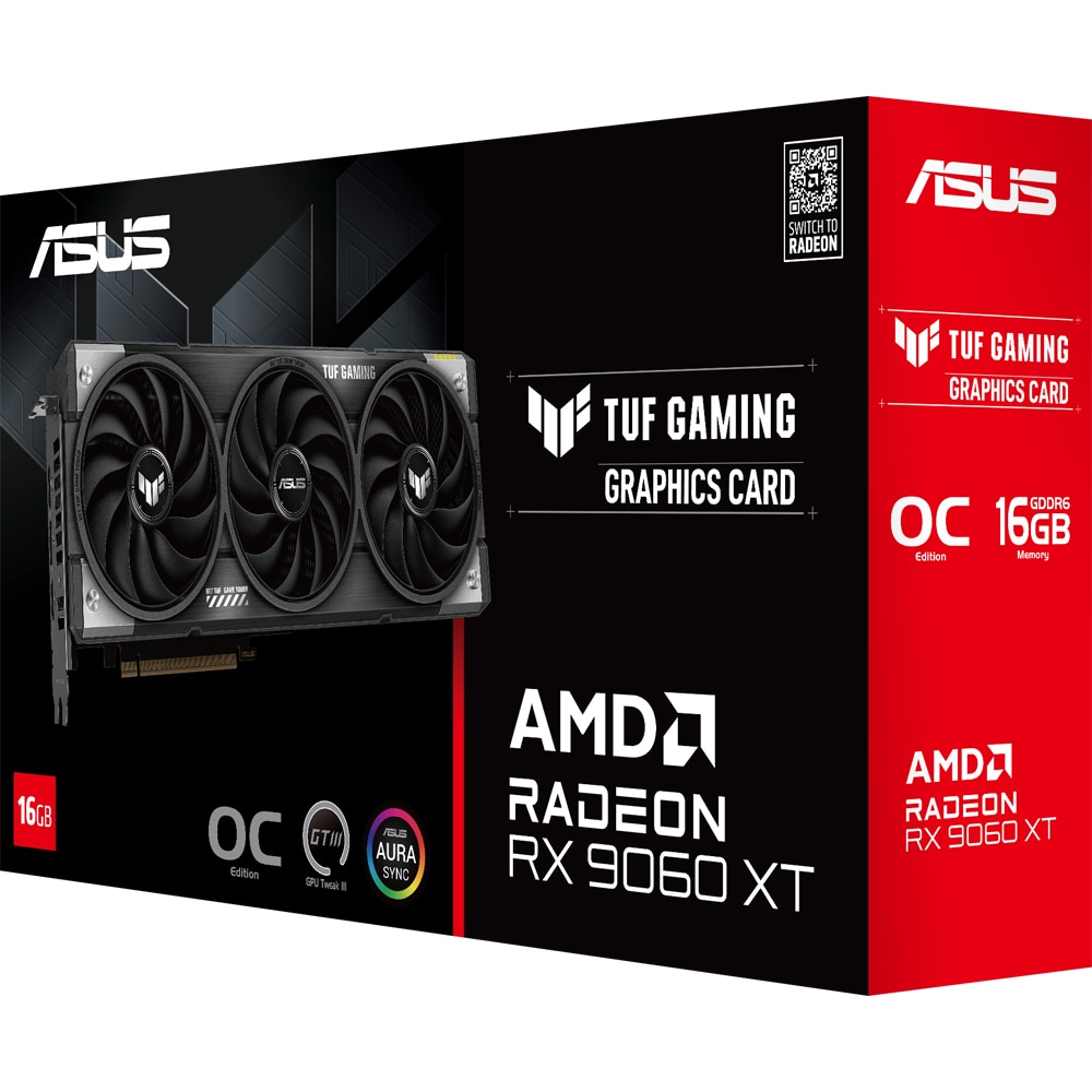 Placa video ASUS TUF Gaming Radeon RX 9060 XT OC Edition, 16GB GDDR6, 128 bit, TUF-RX9060XT-O16G-GAMING