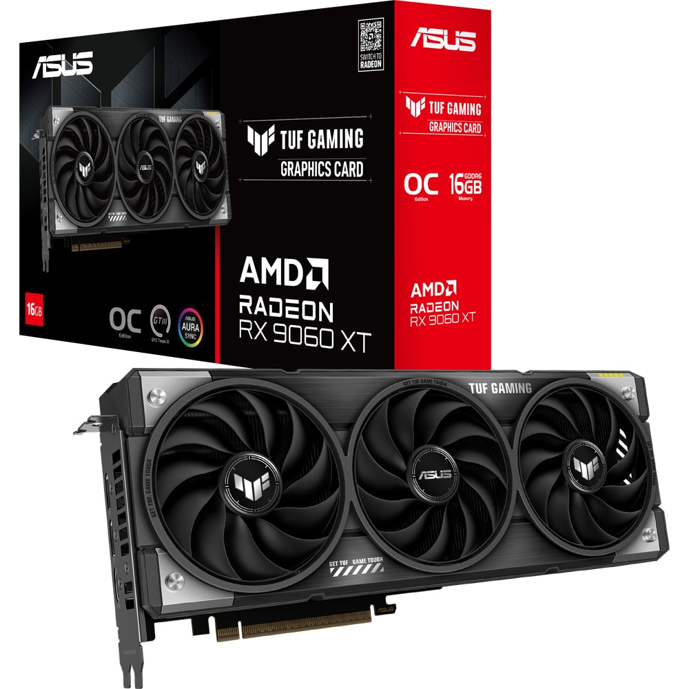 Placa video ASUS TUF Gaming Radeon RX 9060 XT OC Edition, 16GB GDDR6, 128 bit, TUF-RX9060XT-O16G-GAMING