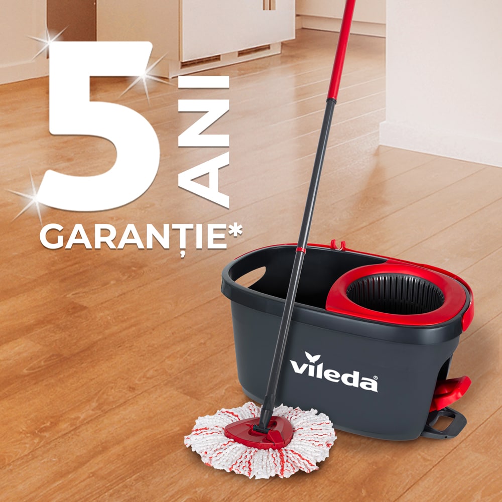 Set galeata cu storcator + mop + maner VILEDA Turbo Deep Clean, rosu-negru