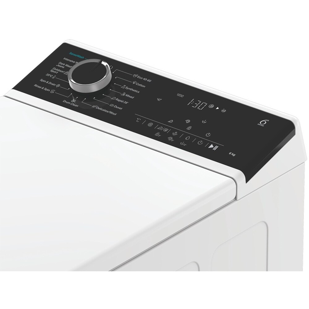 Masina de spalat rufe verticala WHIRLPOOL TW621DBSWEE, 6th Sense, 6 kg, 1200rpm, Clasa A, alb