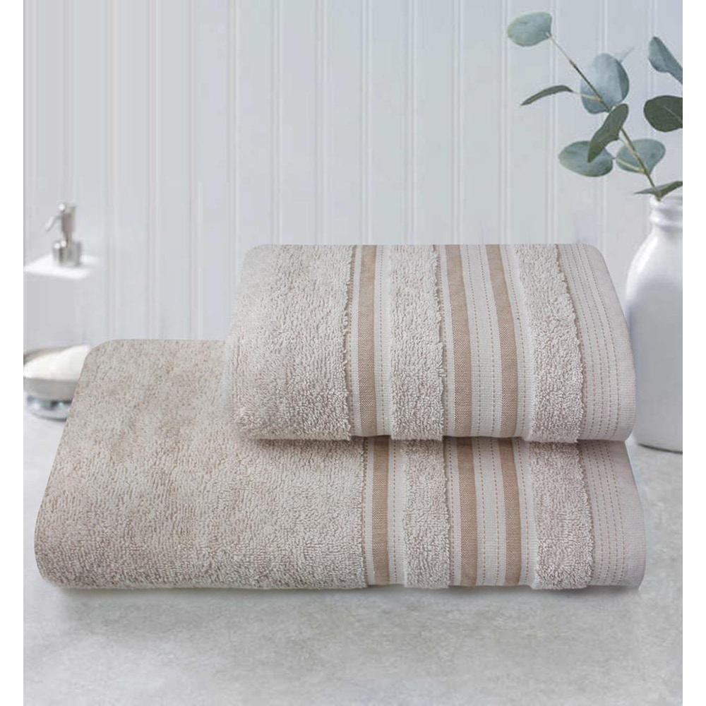 Set 2 prosoape baie MILA HOME Line, 50 x 90 cm, 70 x 140 cm, bumbac, bej