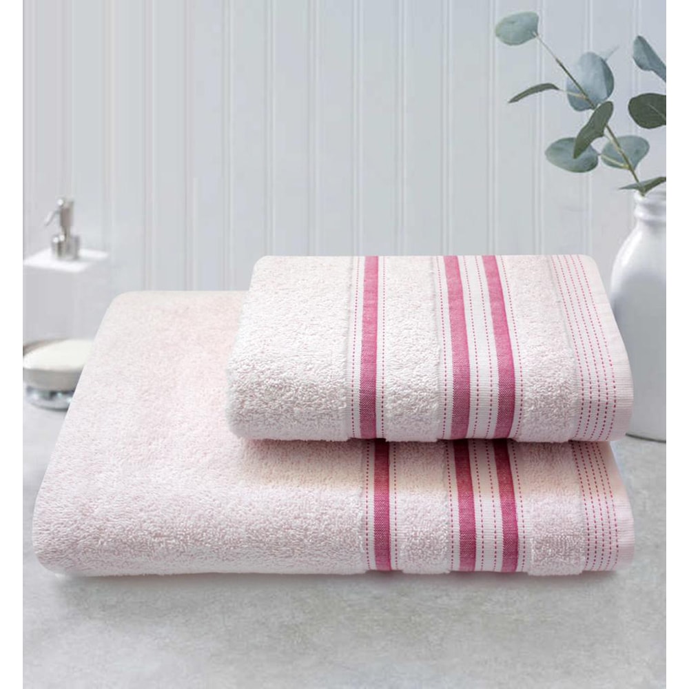 Set 2 prosoape baie MILA HOME Line, 50 x 90 cm, 70 x 140 cm, bumbac, roz