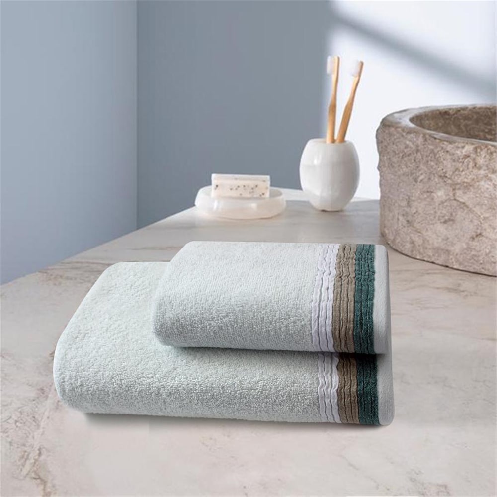 Set 2 prosoape baie MILA HOME Roving, 50 x 90 cm, 70 x 140 cm, bumbac, verde