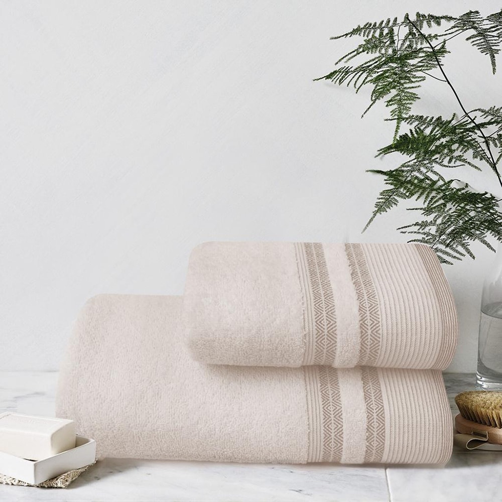 Set 2 prosoape baie MILA HOME Zigzag, 50 x 90 cm, 70 x 140 cm, bumbac, bej