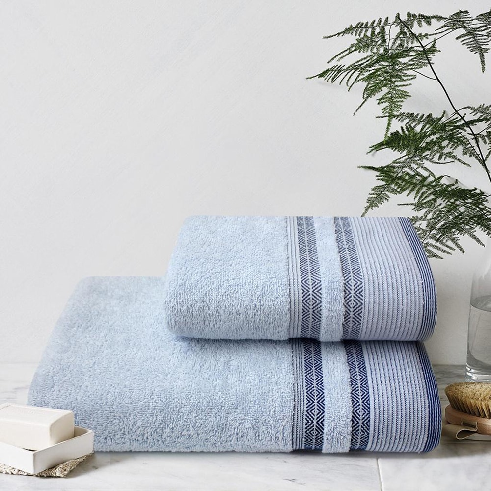 Set 2 prosoape baie MILA HOME Zigzag, 50 x 90 cm, 70 x 140 cm, bumbac, albastru