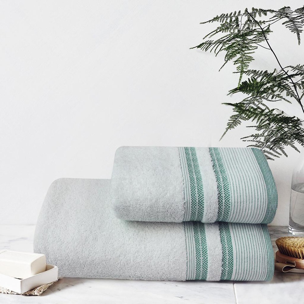 Set 2 prosoape baie MILA HOME Zigzag, 50 x 90 cm, 70 x 140 cm, bumbac, verde