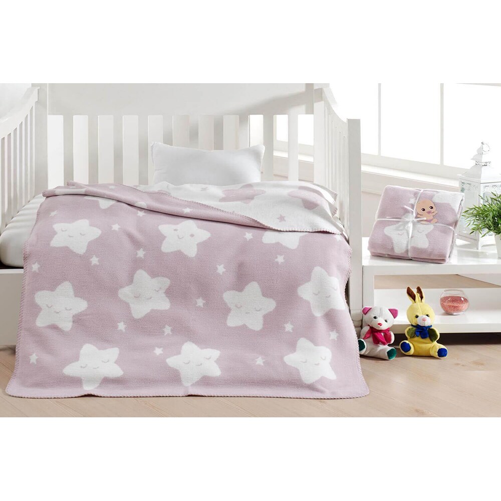 Patura MILA HOME Star, 100 x 120 cm, bumbac + acril + poliester, mov-alb