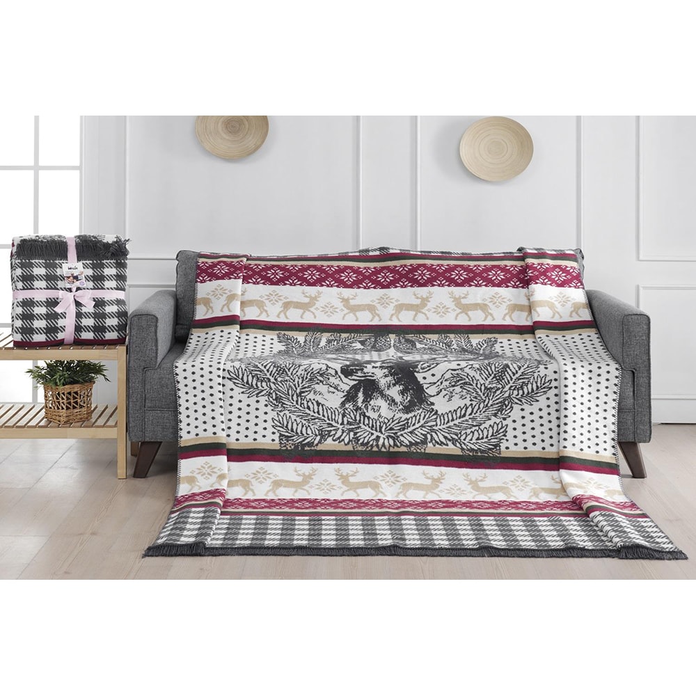 Patura MILA HOME Xmas2, 150 x 200 cm, bumbac + acril + poliester, multicolor