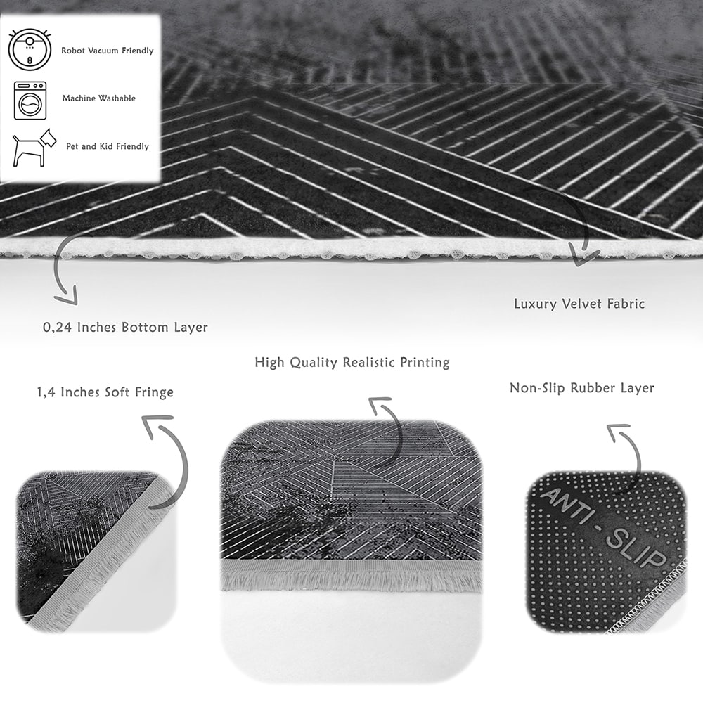 Covor living / dormitor Unique Velvet, 80 x 150 cm, poliester, gri