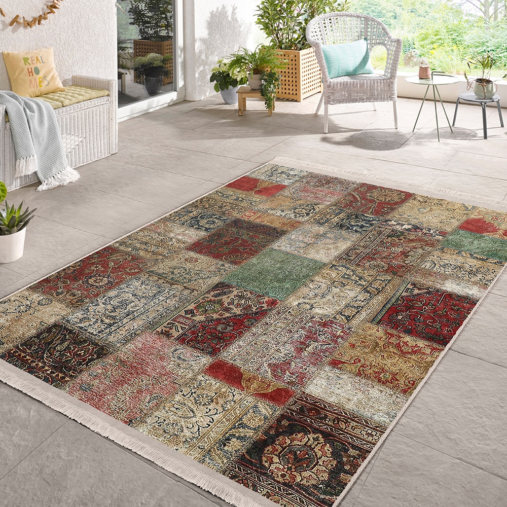 Covor living / dormitor Unique Patchwork, 80 x 200 cm, poliester, multicolor