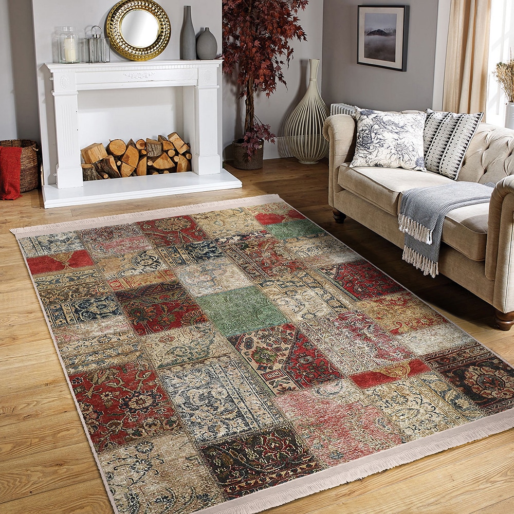 Covor living / dormitor Unique Patchwork, 80 x 200 cm, poliester, multicolor