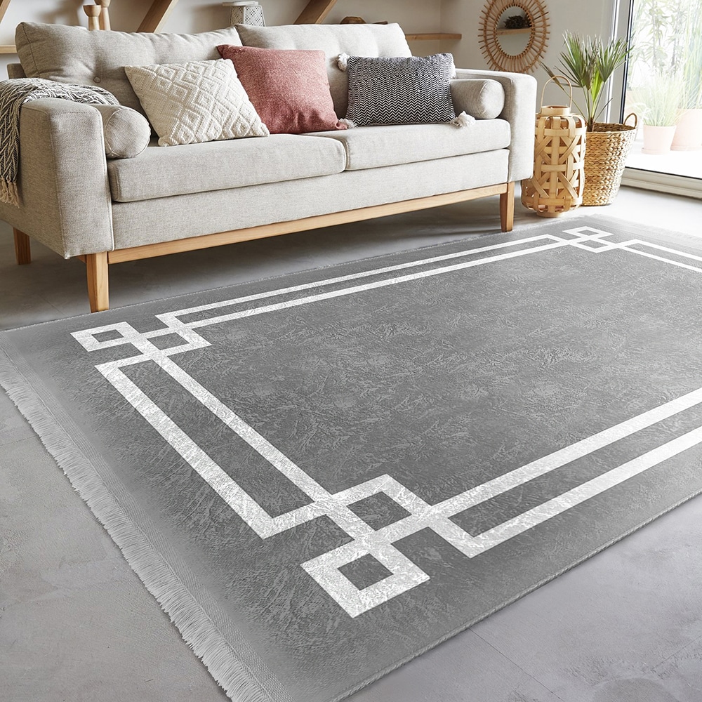 Covor living / dormitor Unique Classic, 120 x 180 cm, poliester, gri-alb