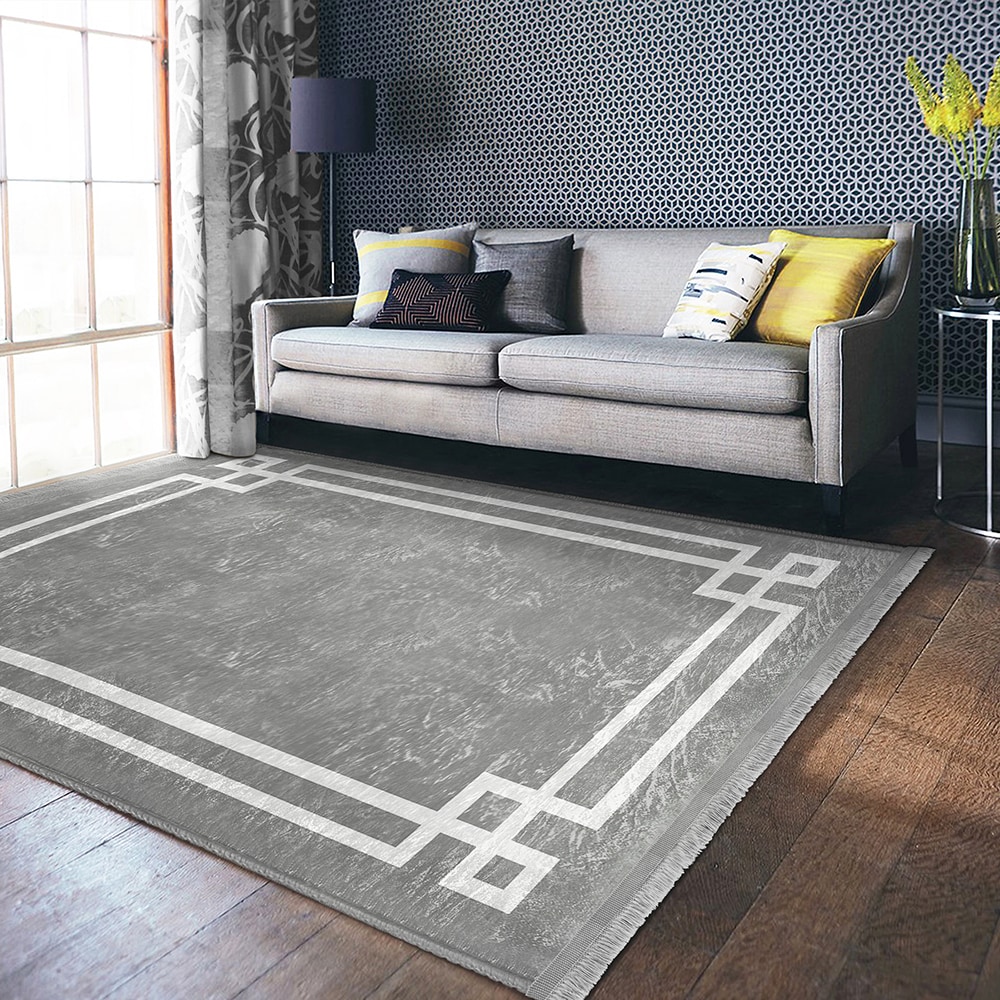 Covor living / dormitor Unique Classic, 120 x 180 cm, poliester, gri-alb