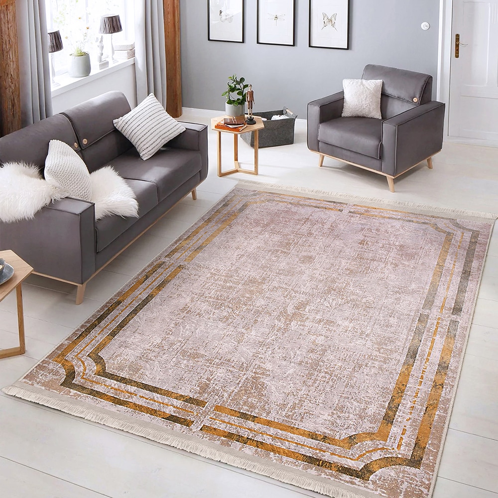 Covor living / dormitor Unique Gold, 80 x 150 cm, poliester, roz