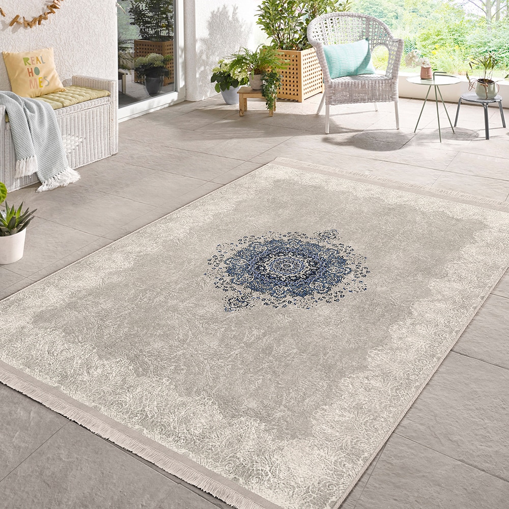 Covor living / dormitor Unique Blue, 80 x 150 cm, poliester, bej-bleumarin