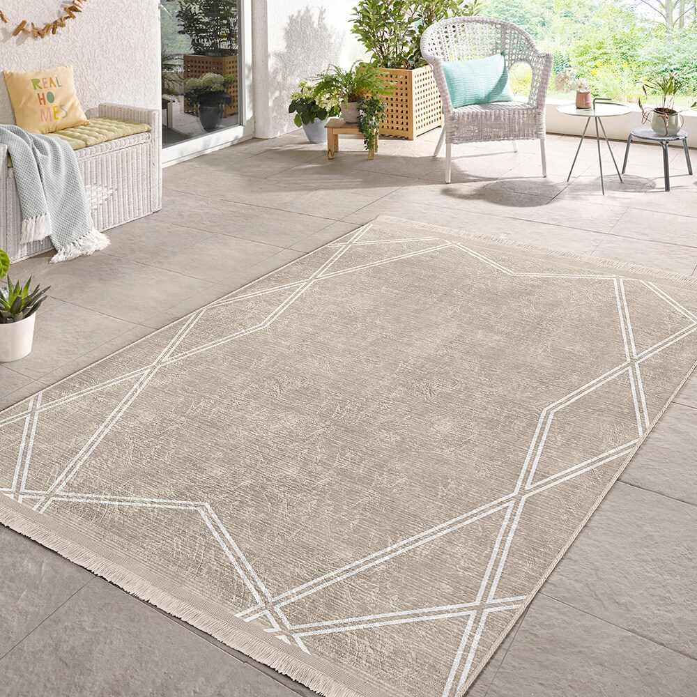 Covor living / dormitor Unique Geometric, 80 x 150 cm, poliester, bej