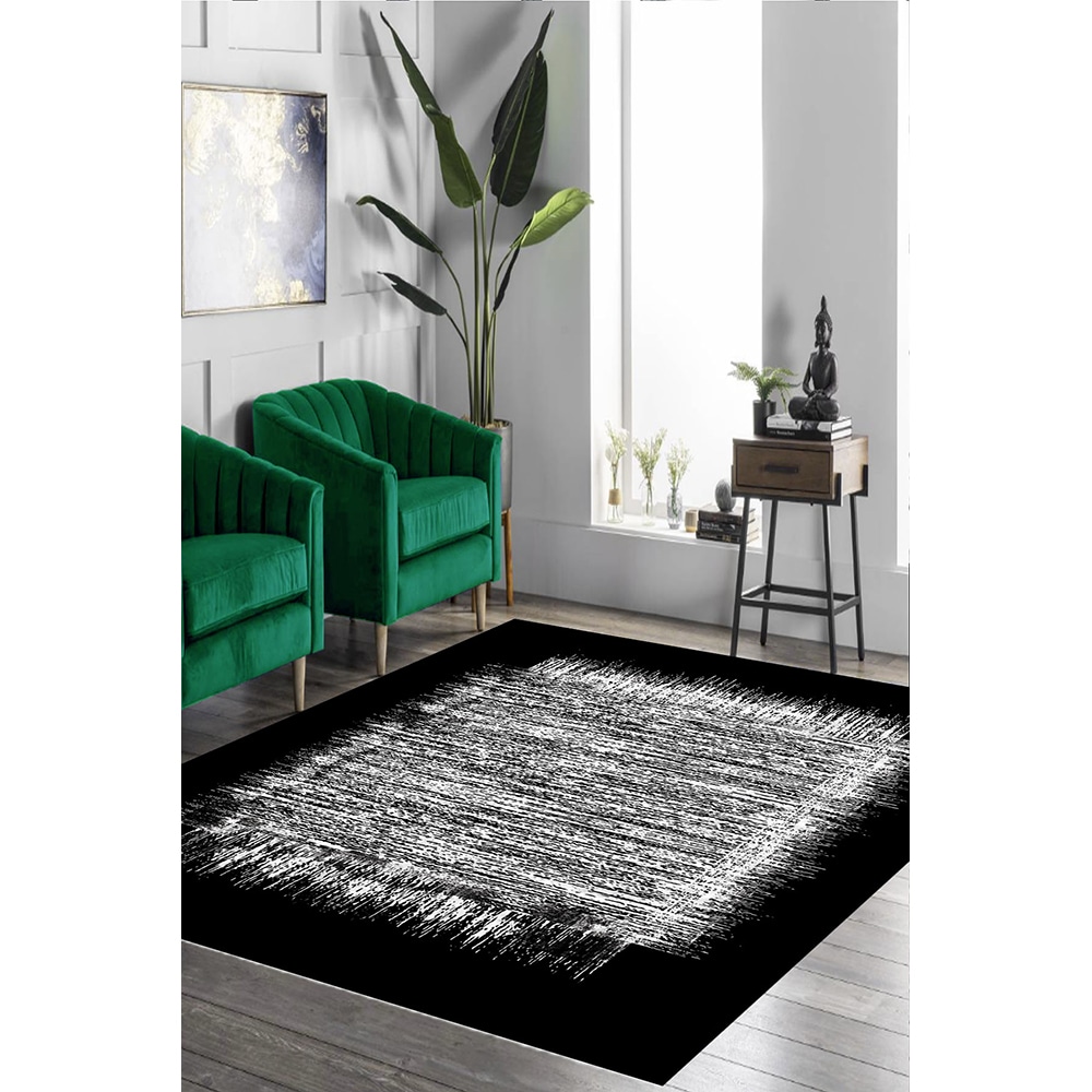 Covor living / dormitor Collection Simple, 120 x 180 cm, poliester, negru-gri